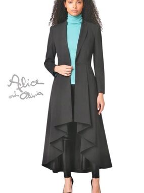 ALICE and OLIVIA new Alcina Black High-Low Long Dress Trench Coat